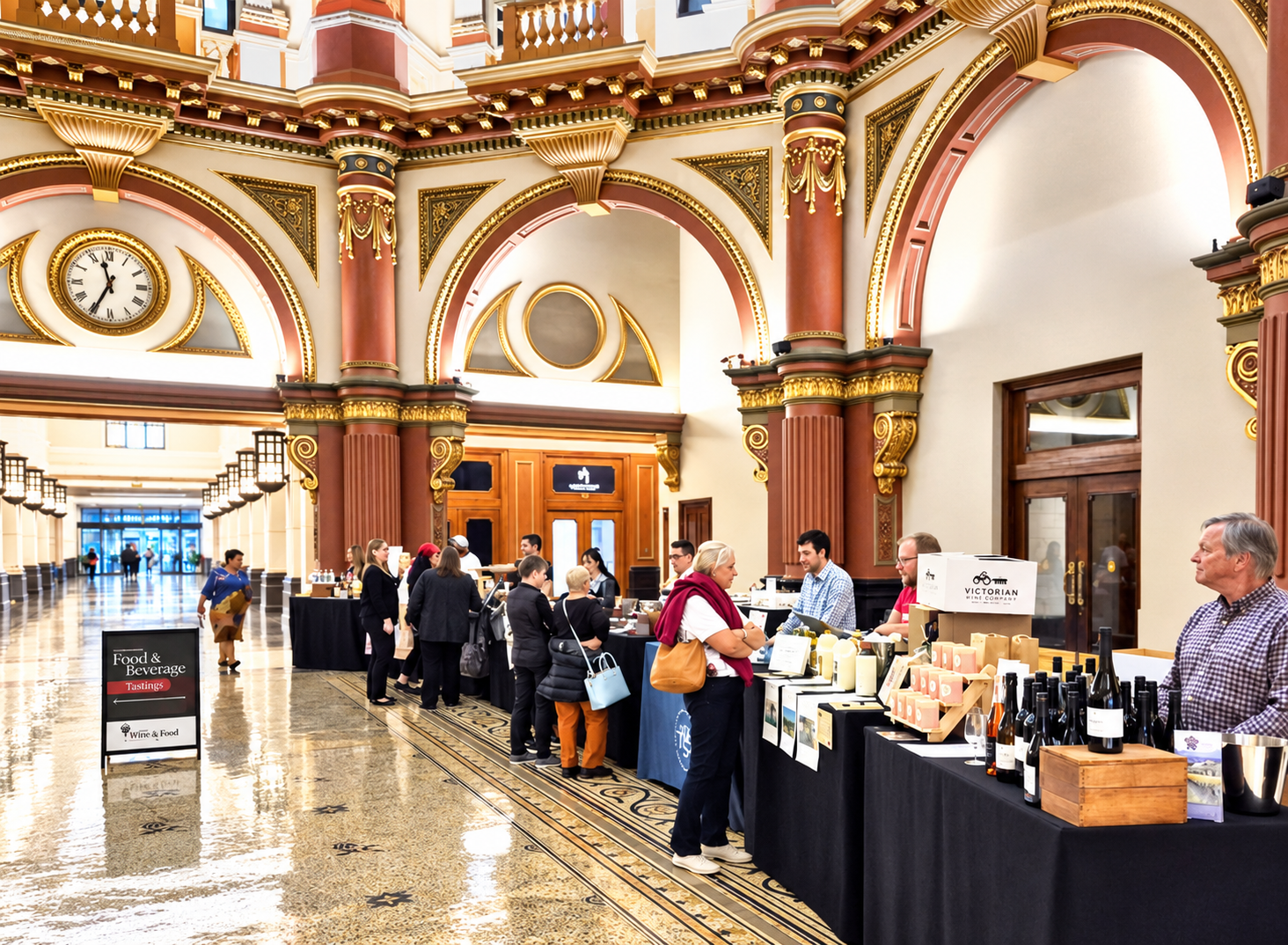 Australian Wine and Food tasting event in a grand foyer