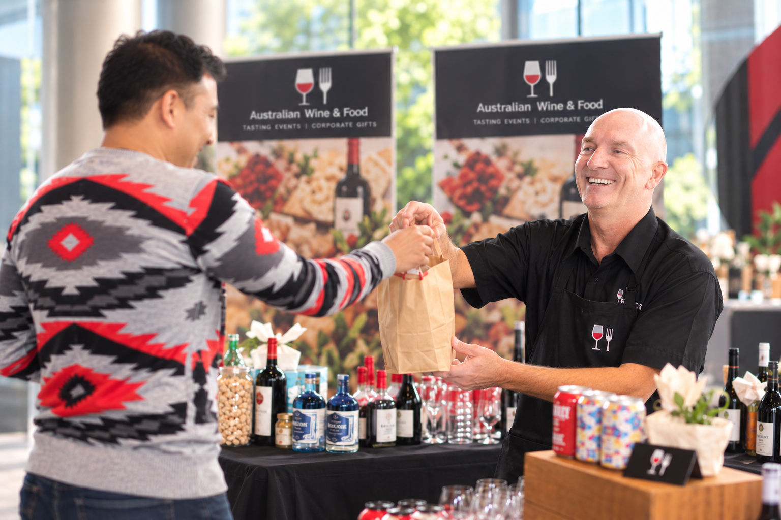 Dale sharing Australian products with a tasting event guest